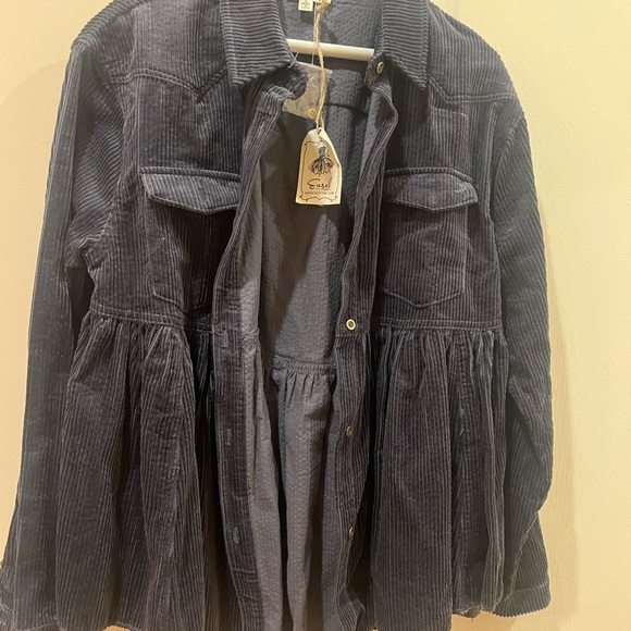 Easel Blue Utility Jacket with Cinched Waist- Dark Grey - Picture 1 of 4
